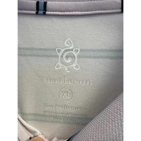 Turtleson Polo Shirt Mens XL Purple Blue Stripe Tour Performance Golf Stretch - Picture 2 of 9